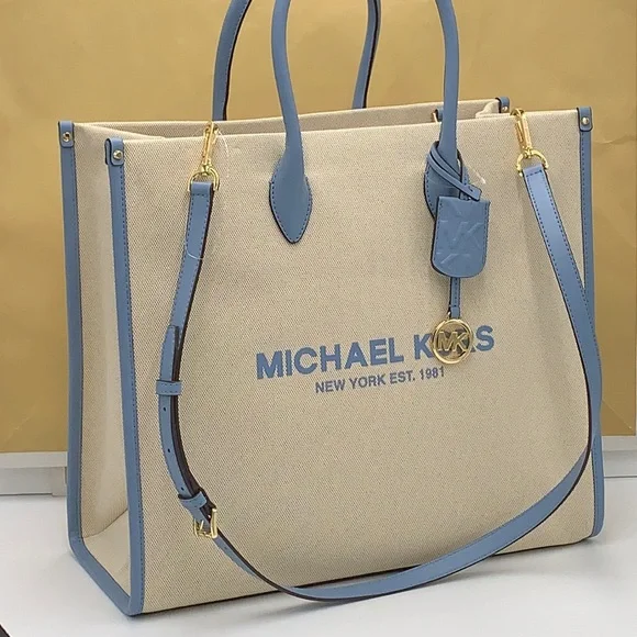 Michael Kors Mirella Large NS Logo Jacquard Tote Crossbody Bag Chambray Blue - Picture 1 of 16